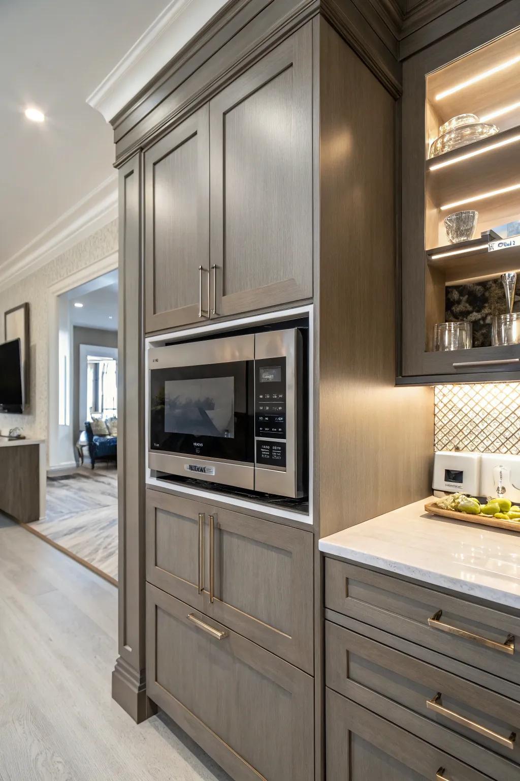 A tailored niche for your microwave adds a personalized touch to your cooking area.