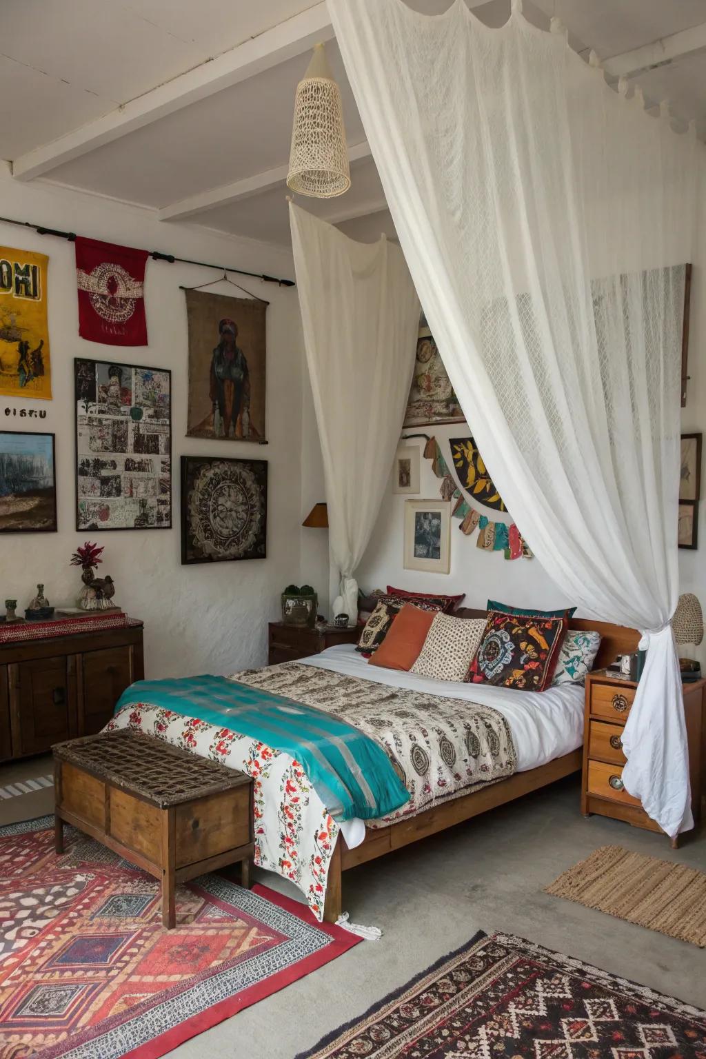 Ivory drapes act as a flexible background for eclectic decor.