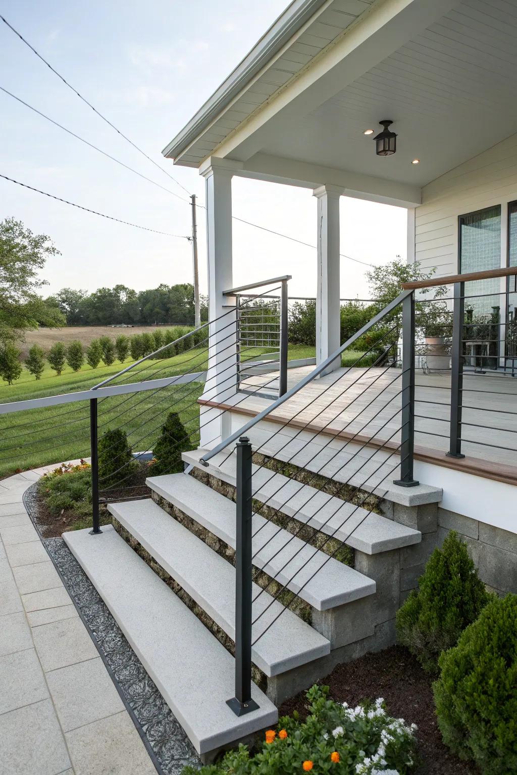 Wire railings provide safety without bulk.