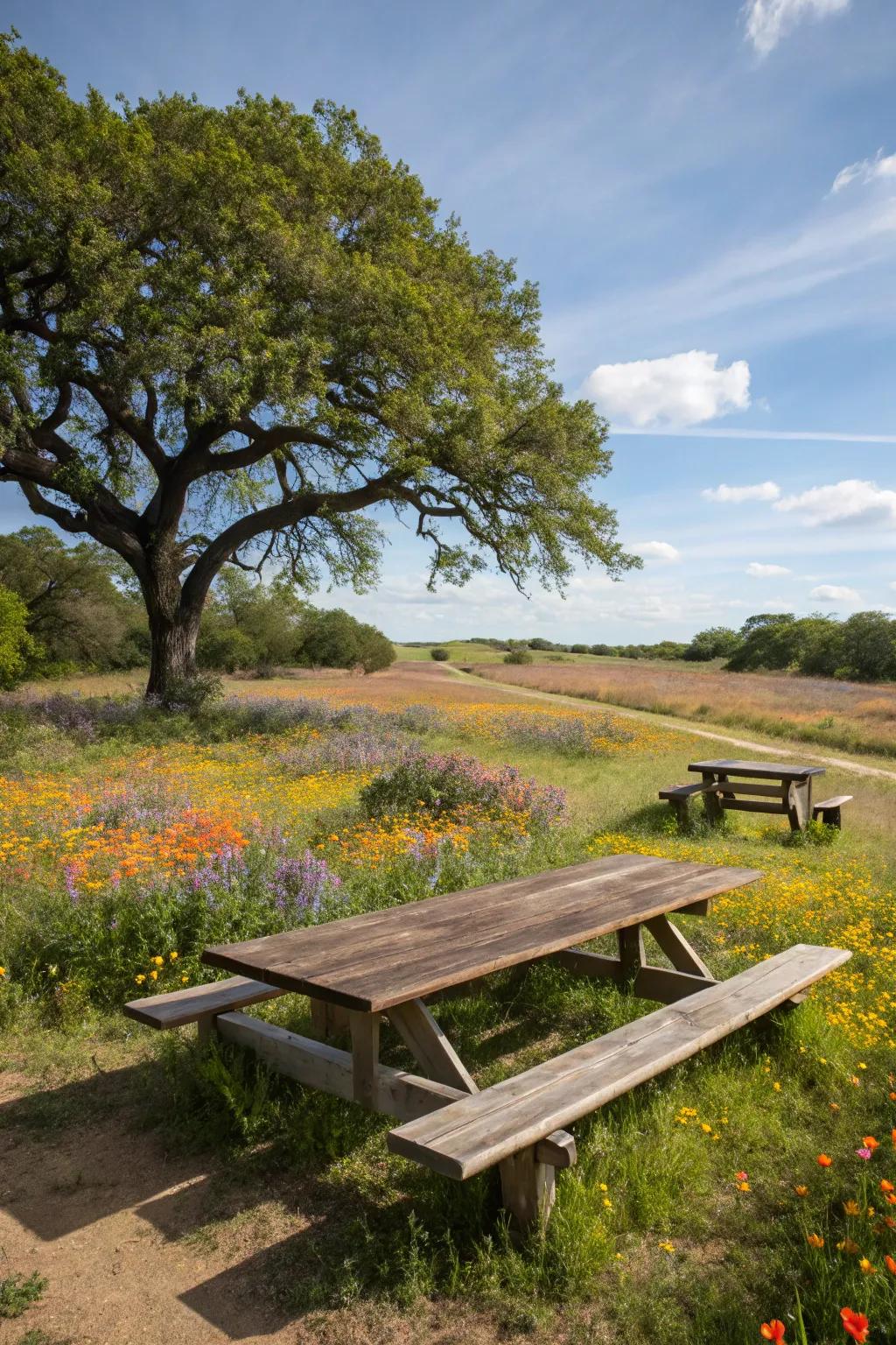 A dreamy picnic ambiance nestled in a wildflower utopia.