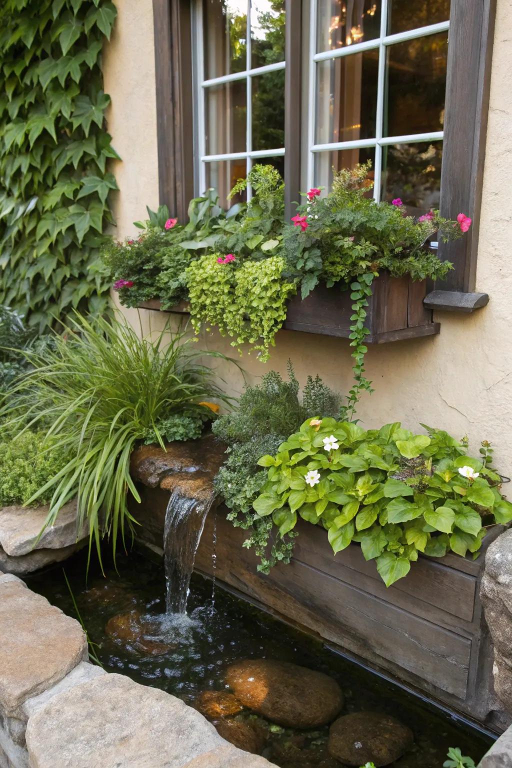 Water appeal with a mini water feature in a window box