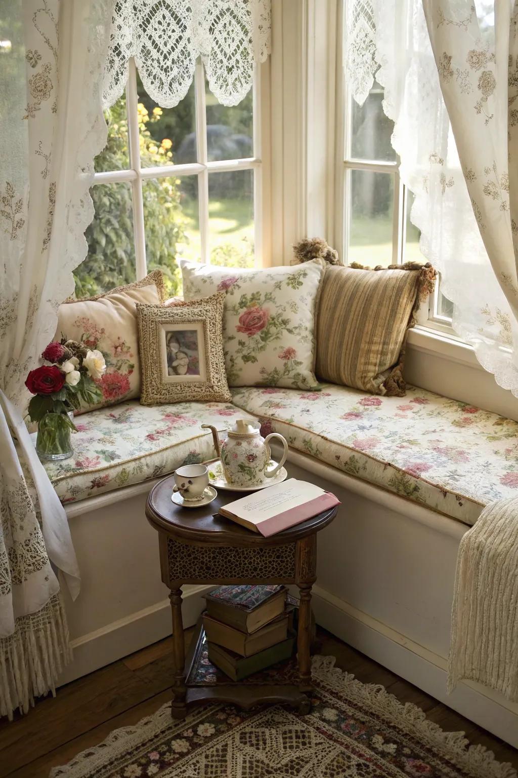 Old-fashioned elements bring timeless charm to your window nook.