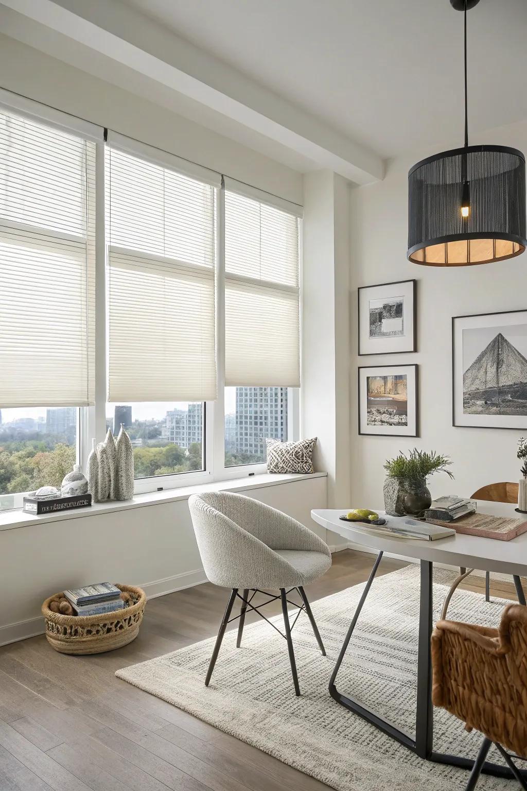 Blend aesthetics with practicality by using energy-efficient cellular shades.