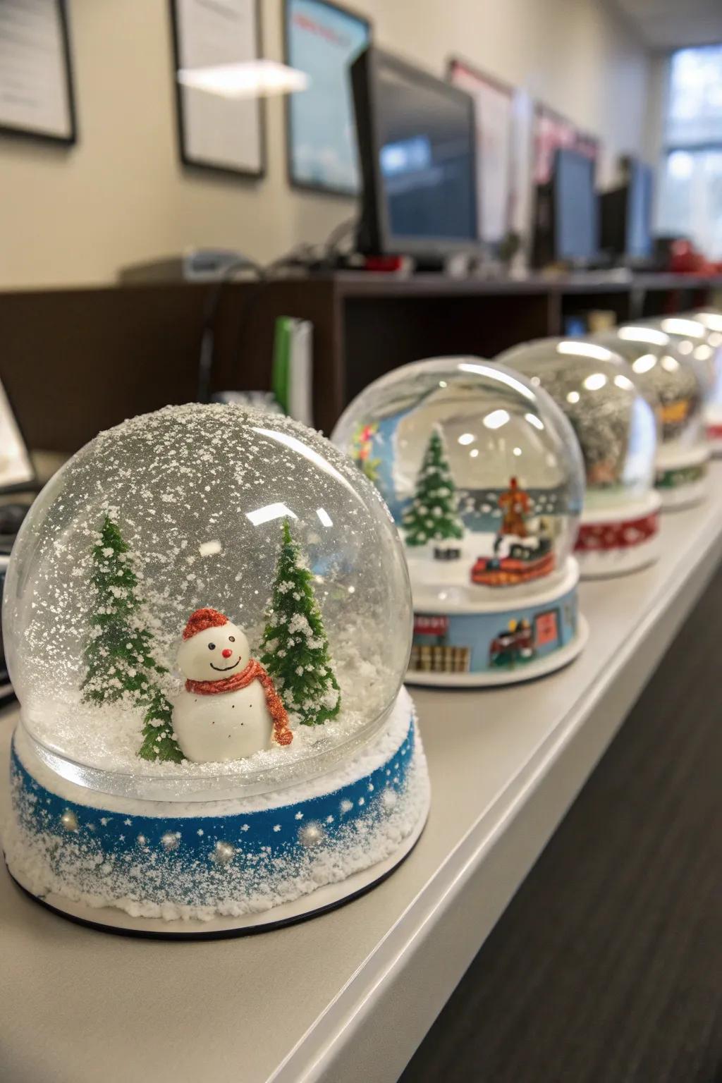 DIY snow orbs convey a personal feature to your office d&eacute;cor.