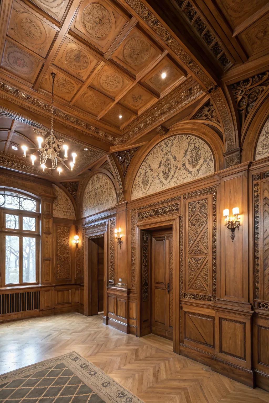 Wood paneling highlights architectural features beautifully.
