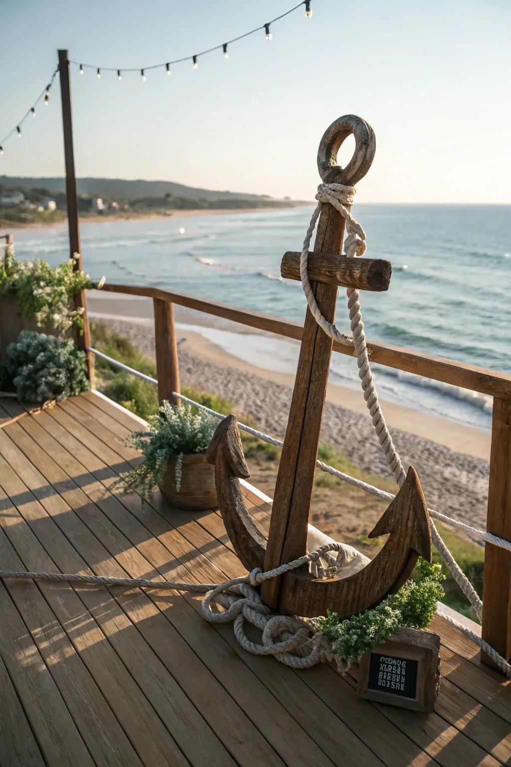 Timber buoy featuring marine cord details