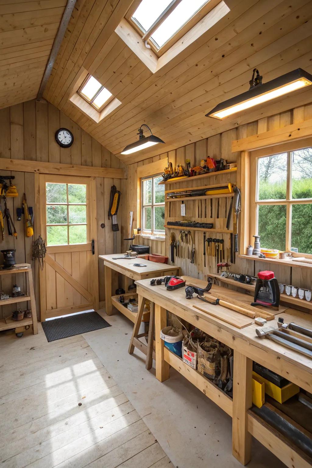 Pursue your hobbies with a dedicated center in your shed.