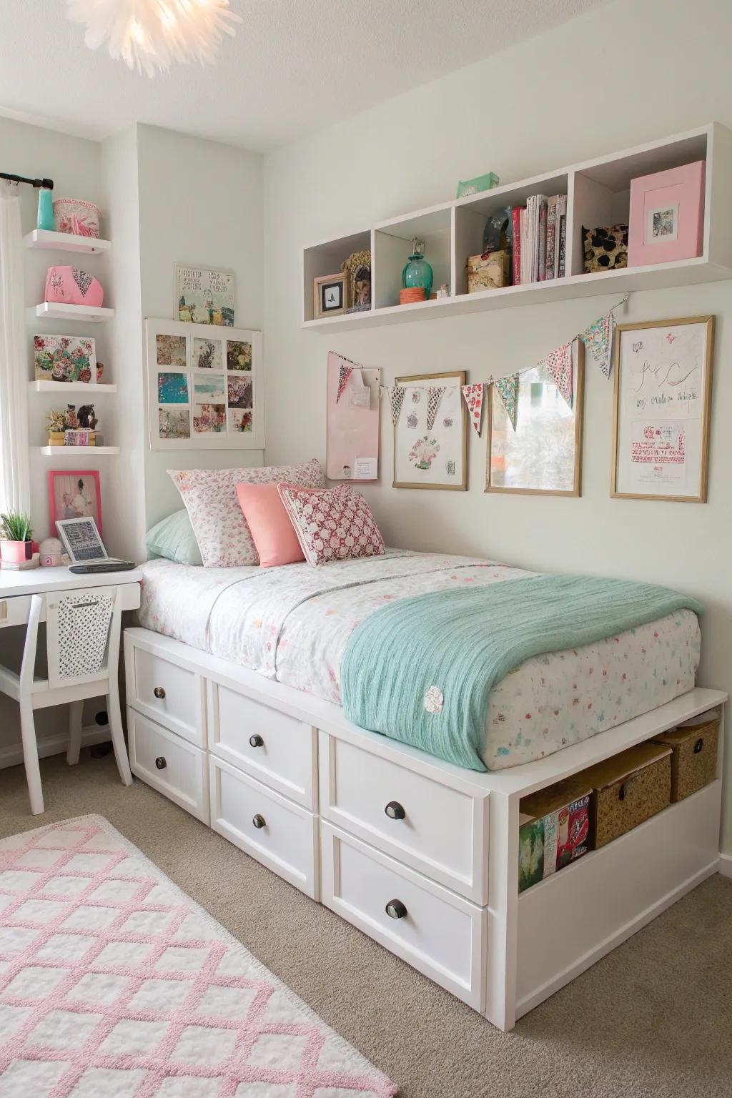 Multi-purpose furniture helps optimize space and organization.