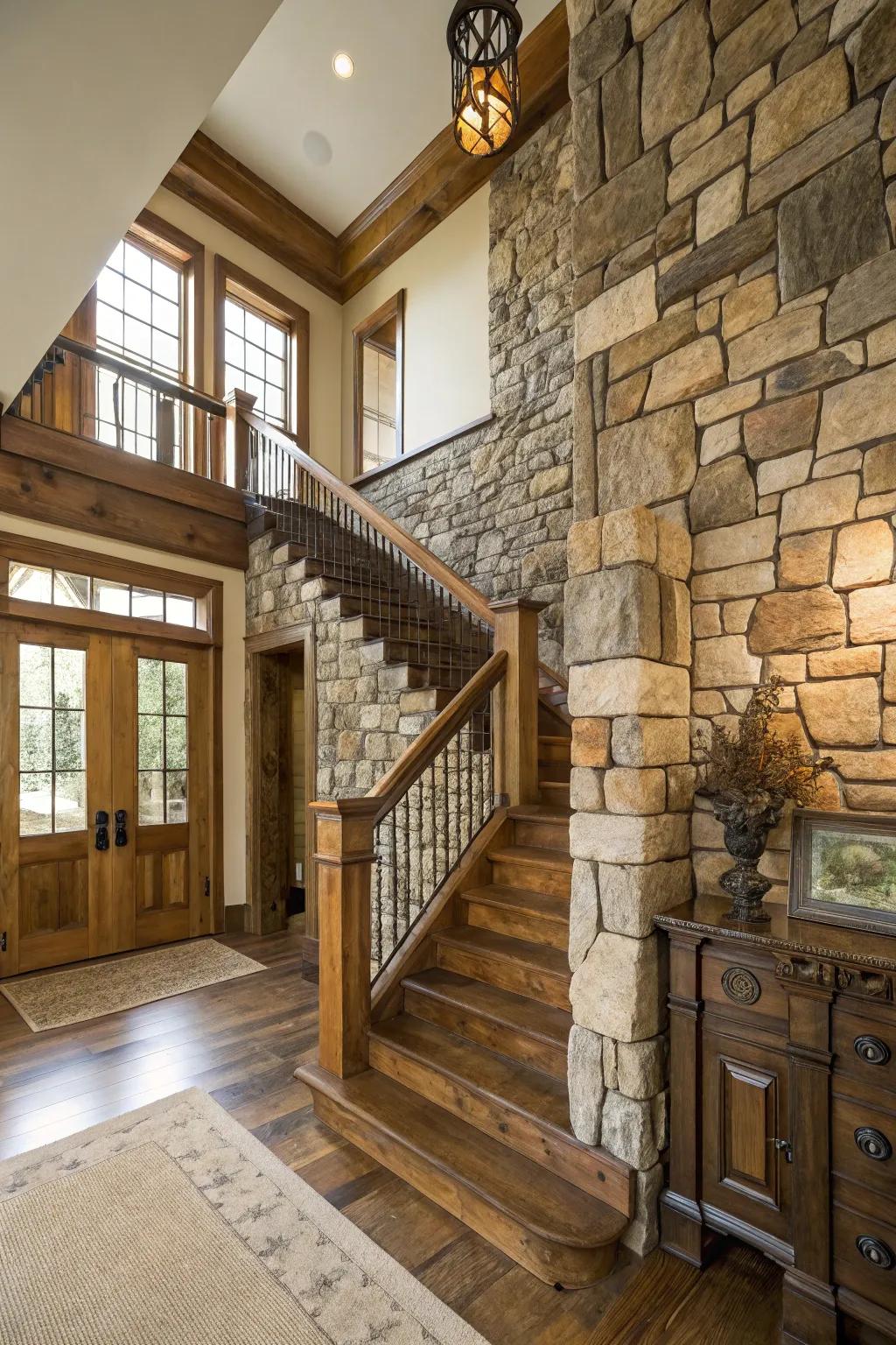 Integrating textures adds depth and interest to the foyer.