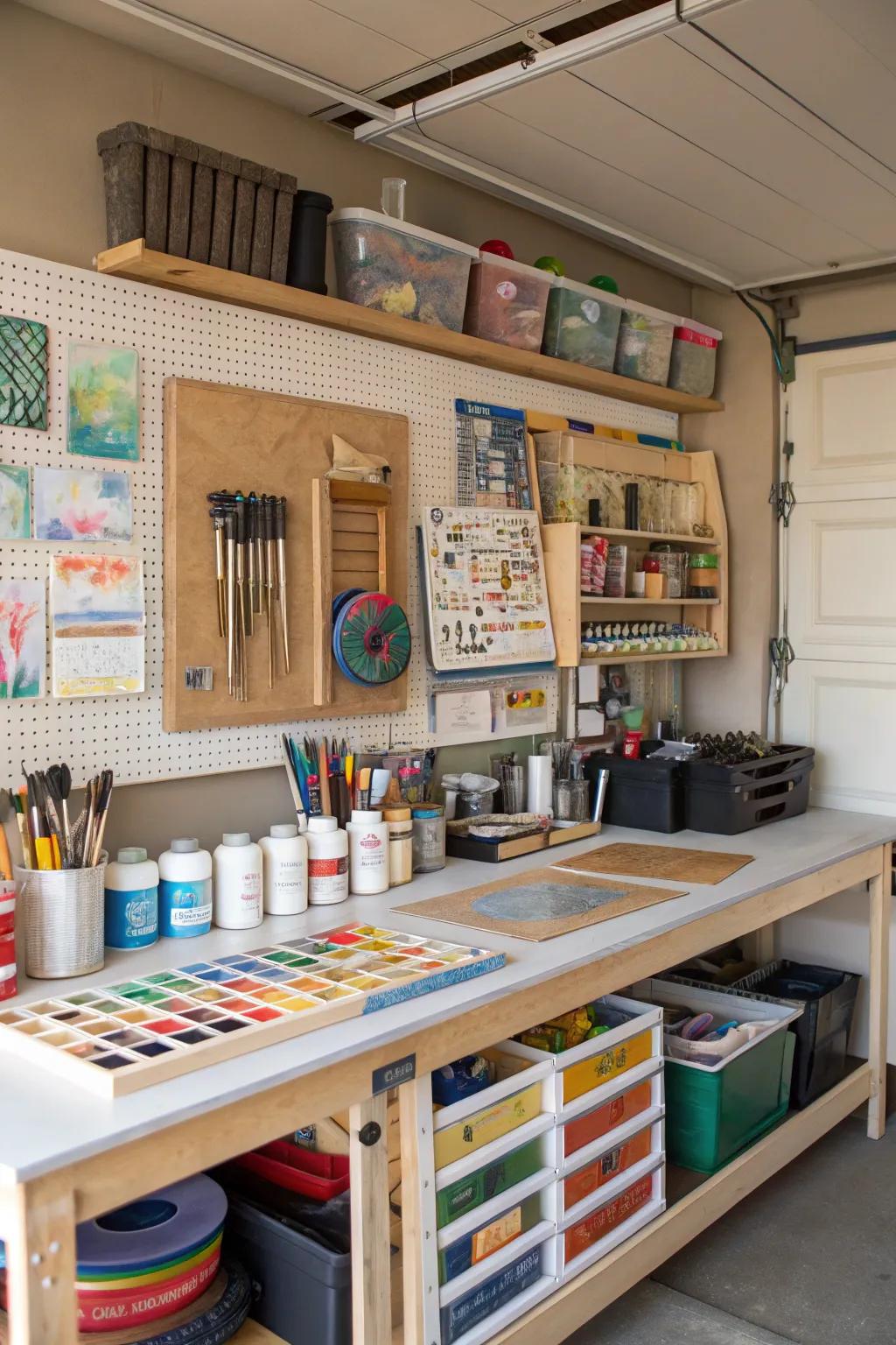 A corner for hobbies encourages creativity in your garage.