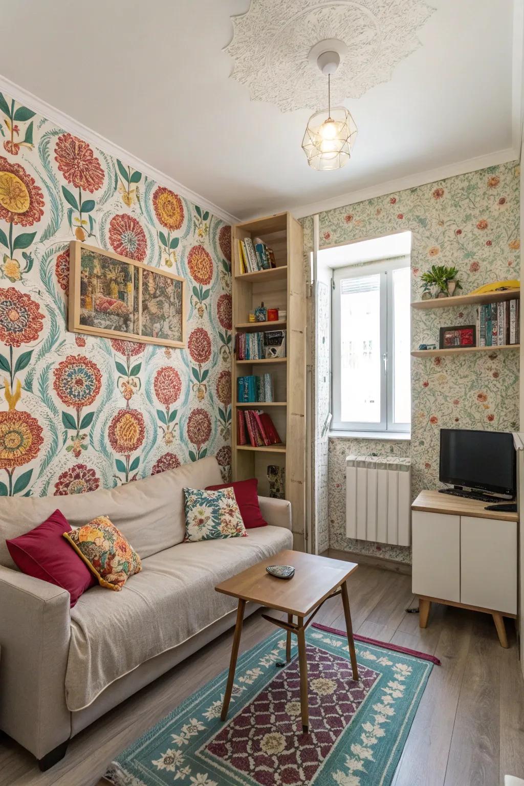 Peel-and-stick wallpaper personalizes your space easily.