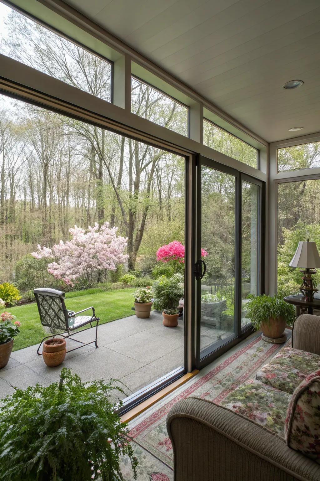 Gliding doors fostering an open and airy setting.
