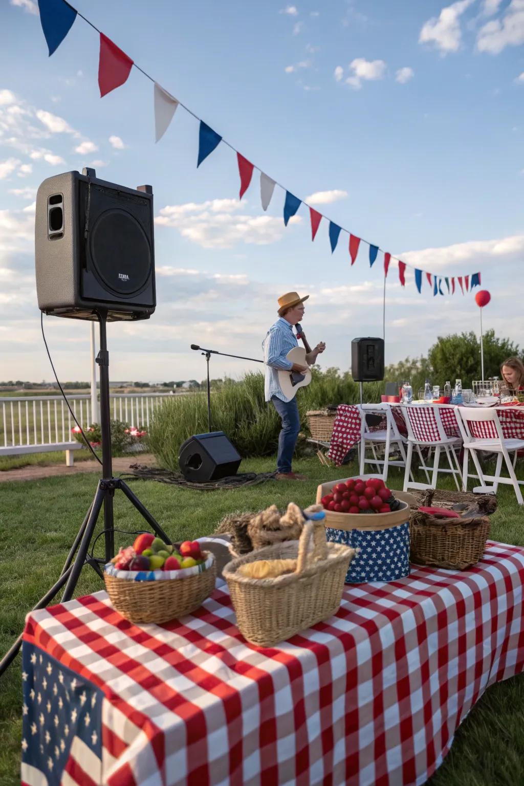 A patriotic playlist keeps the mood festive and lively.