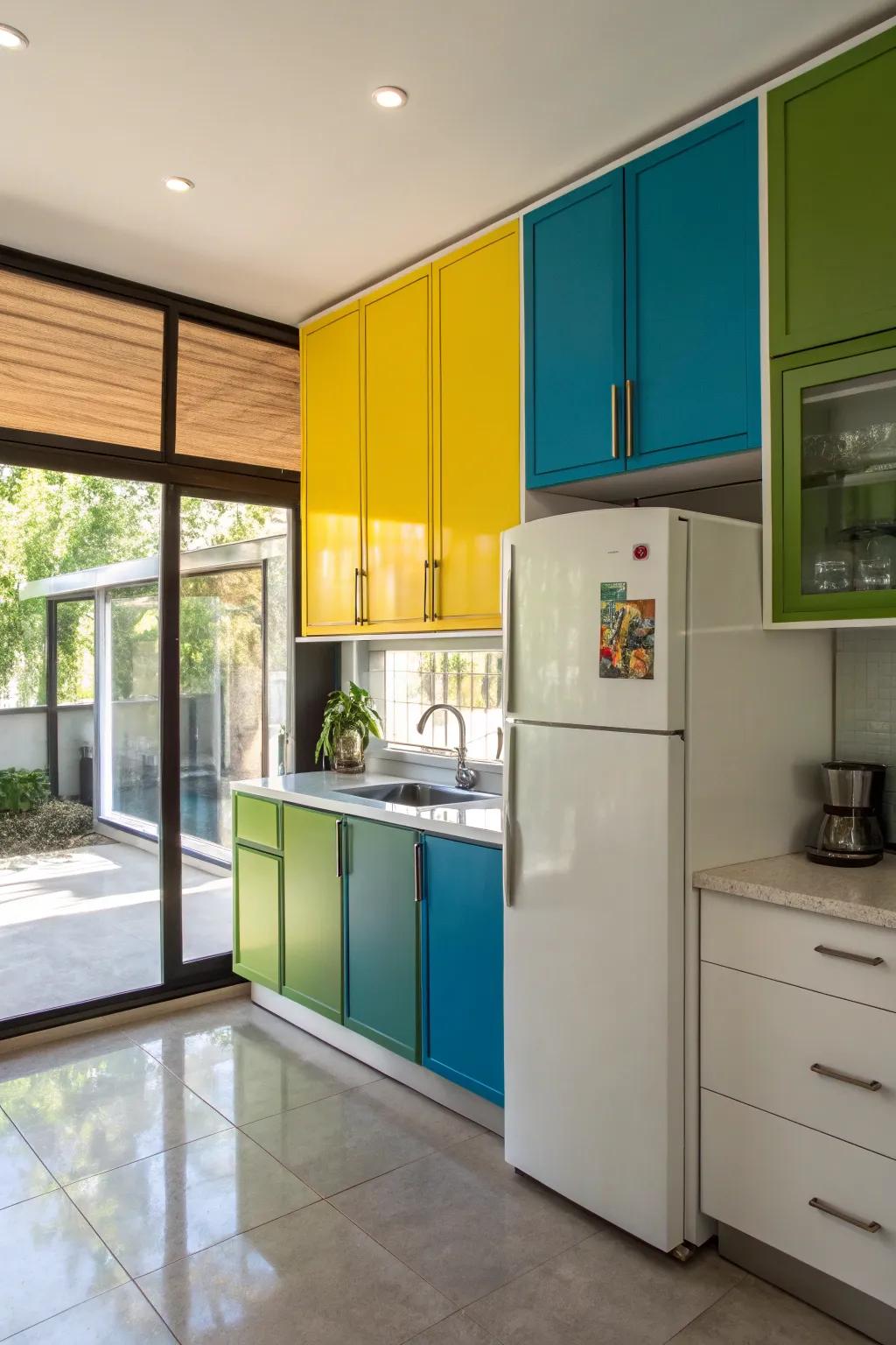 A splash of color brings vibrancy and draws the eye to the cabinetry.