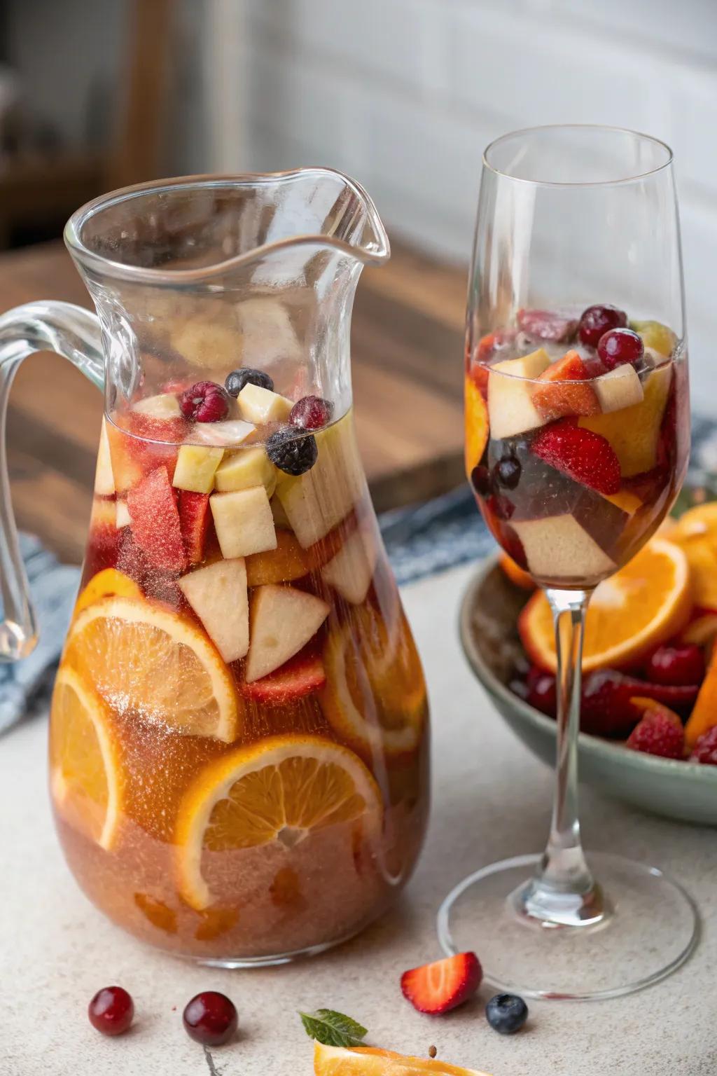 Apple cider fruity drink combines ruby fluid and cider for a sophisticated beverage.