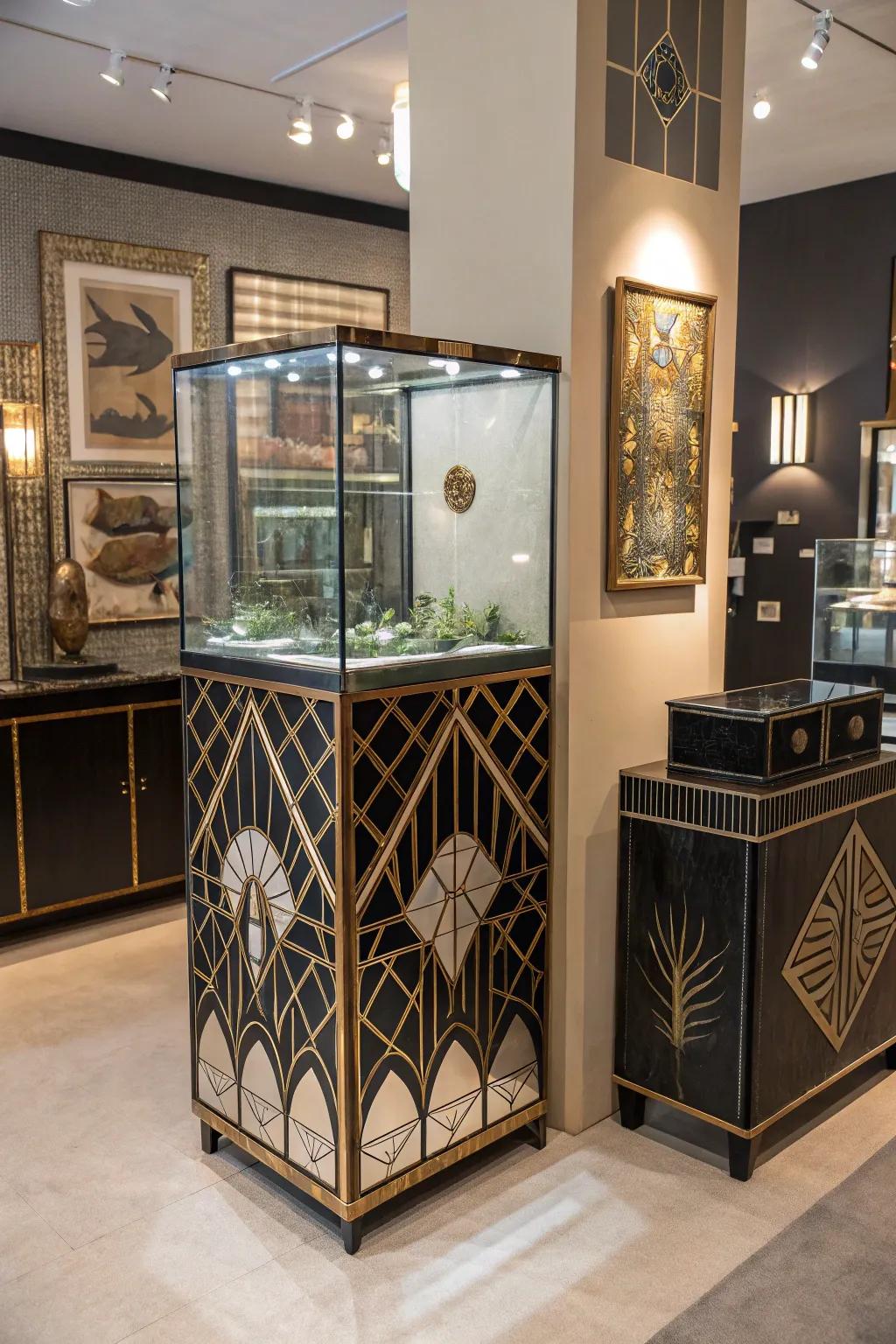 A fine art deco stand introduces a hint of style.