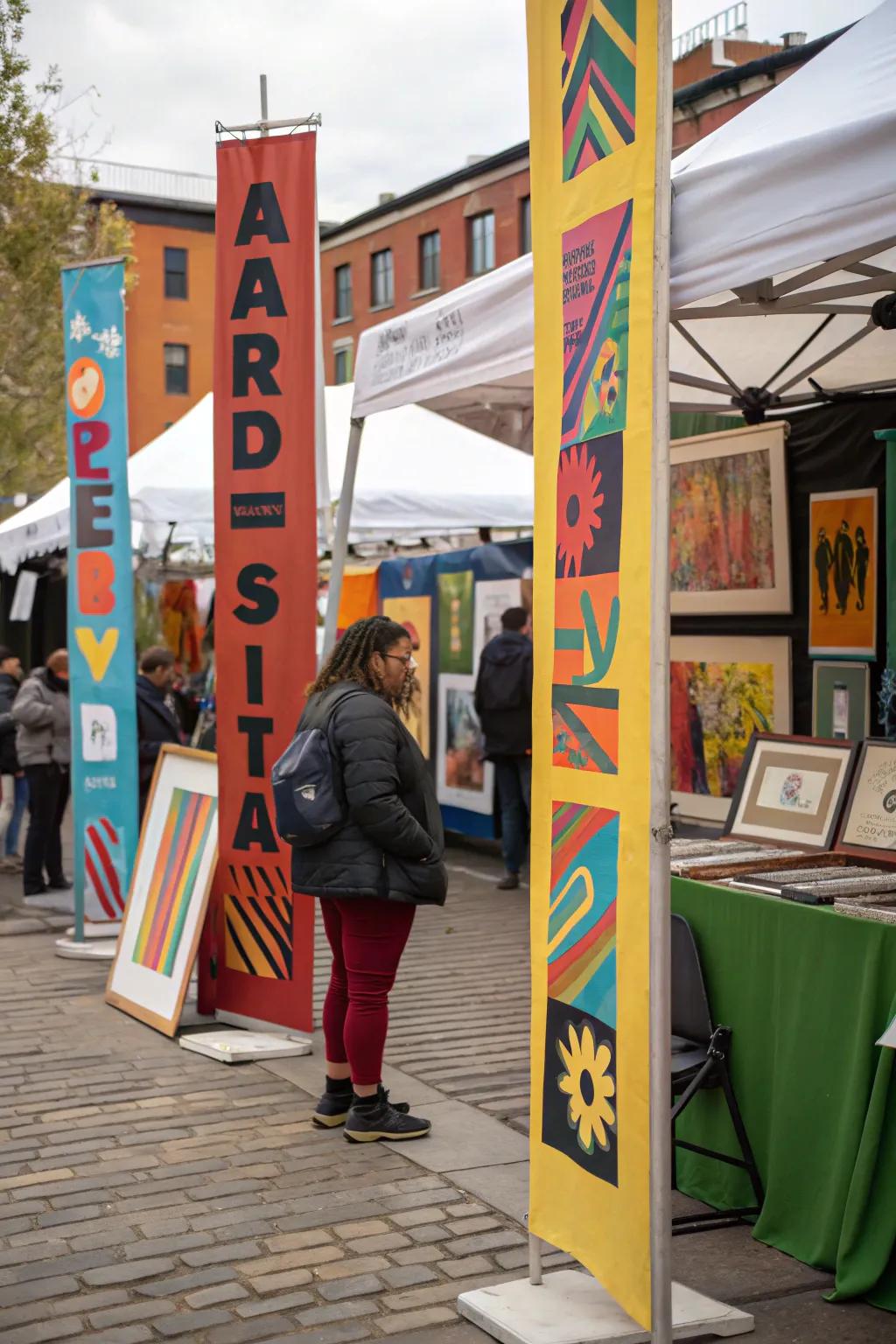 Vertical signs make the booth easily identifiable, even in bustling environments.