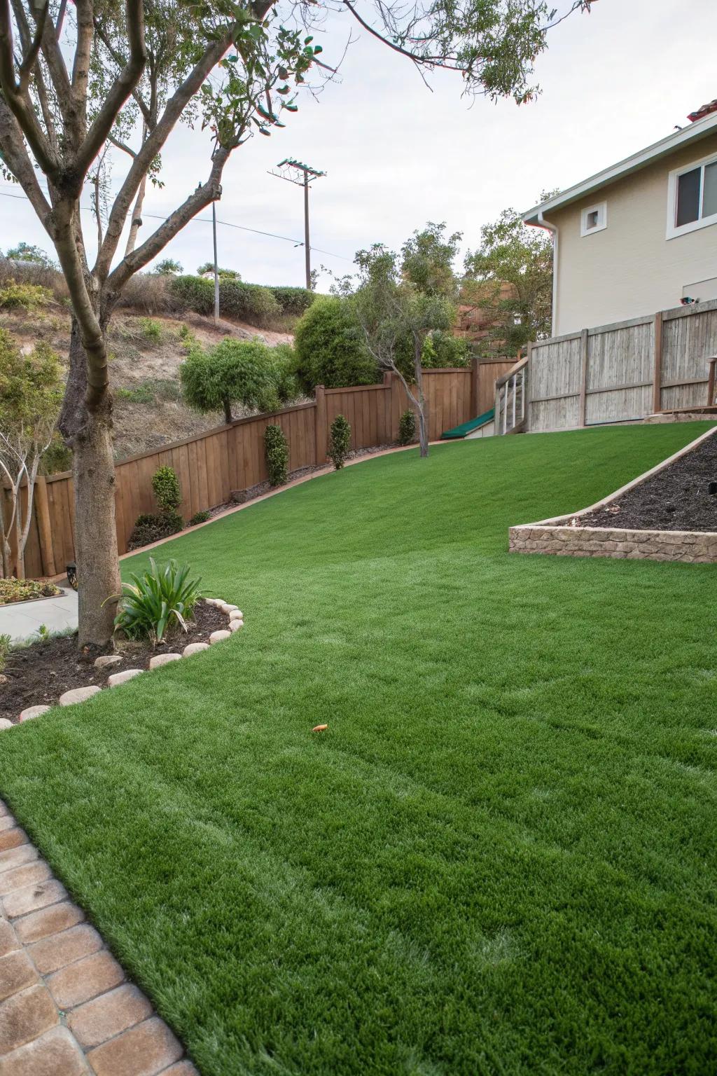 Transform demanding slopes into stunning, verdant lawns incorporating simulated turf.