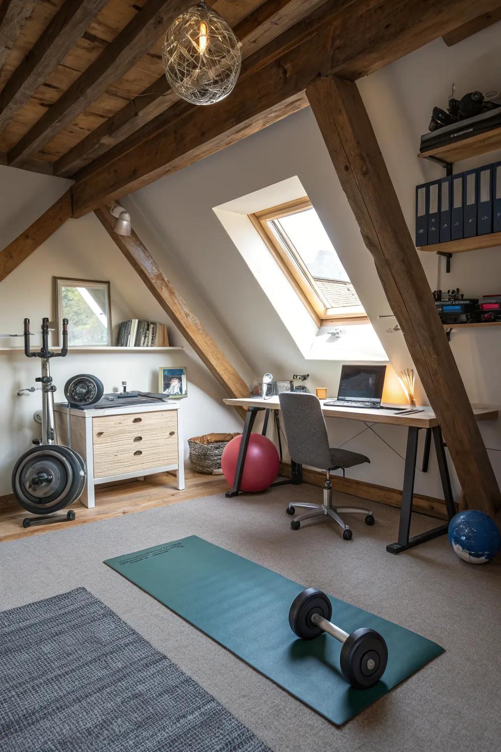 A dual-purpose attic merging fitness and productivity.