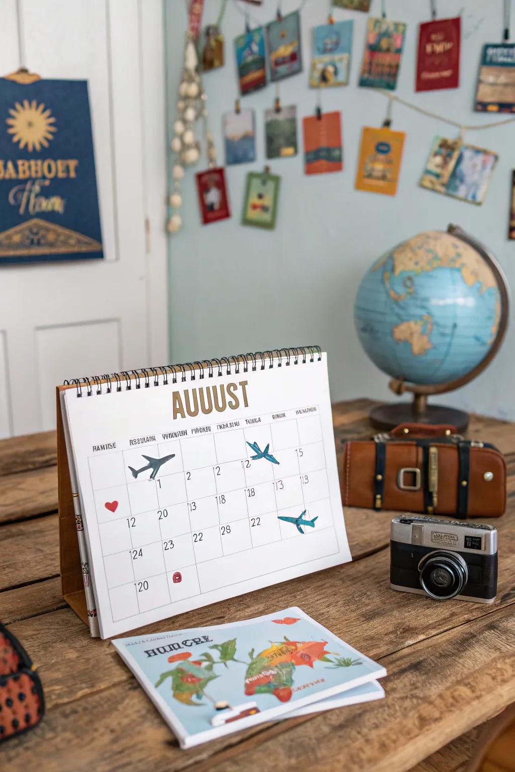 Fuel your passion for travel using voyage souvenir emblems on your calendar.
