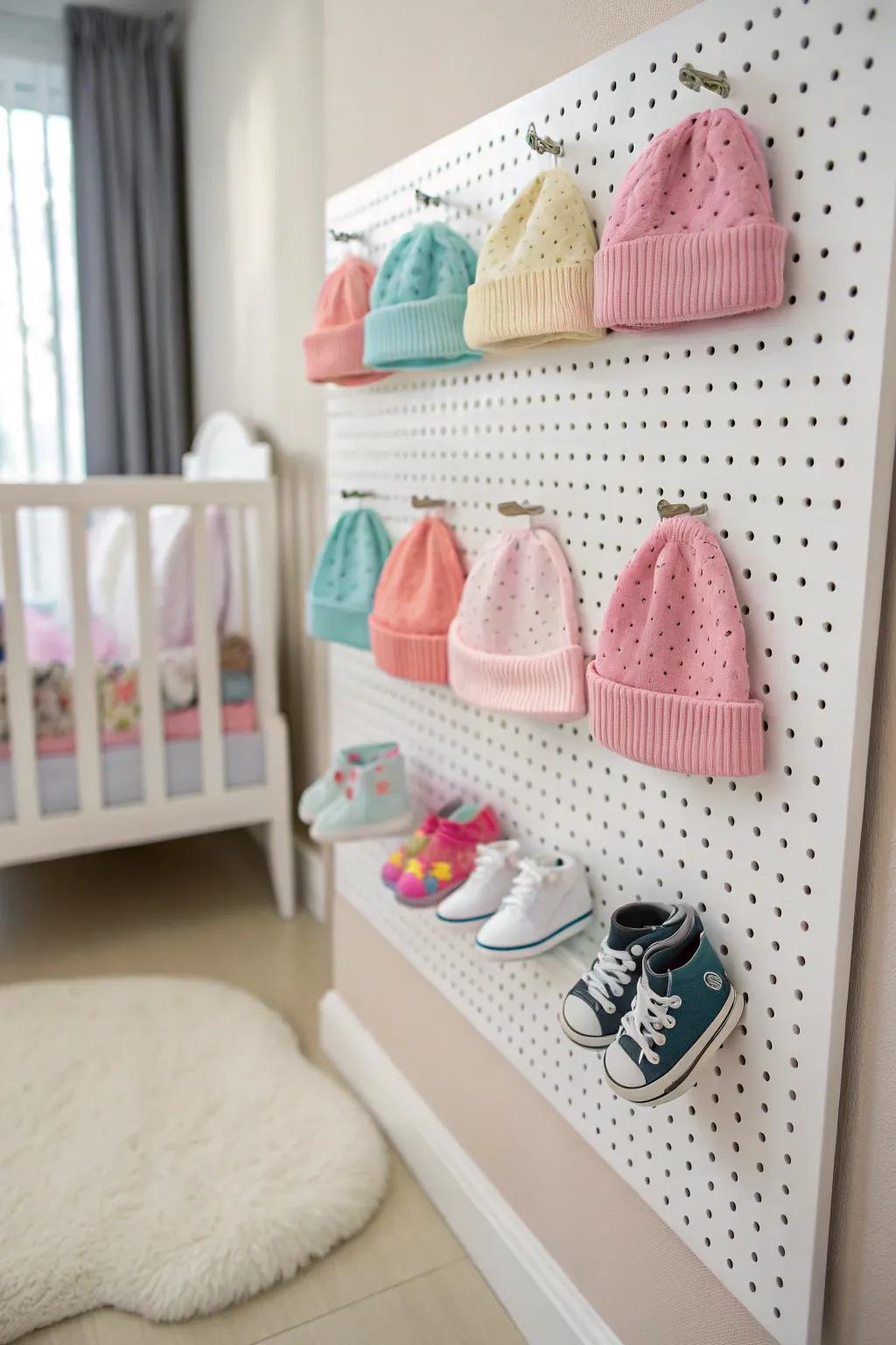 Pegboards give you a creative way to organize and showcase baby accessories.