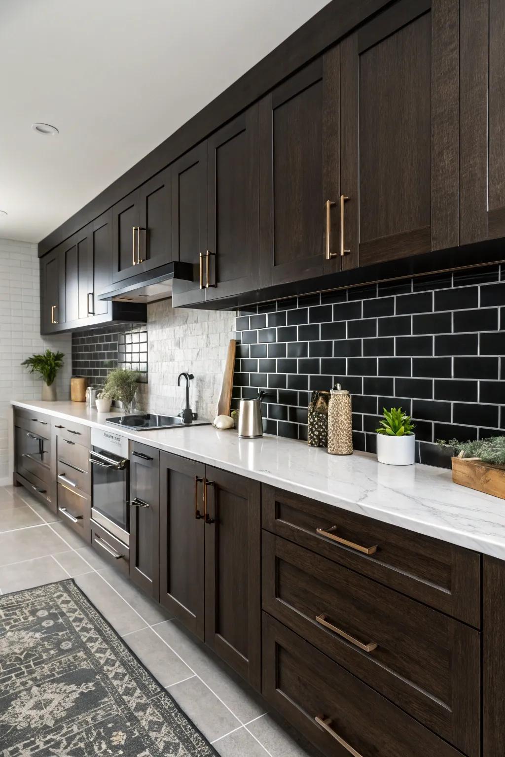 Refined drama with striking black tiles.