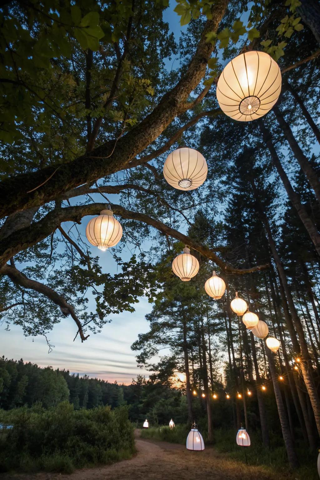 Playful lanterns add a charming and magical glow to the party.