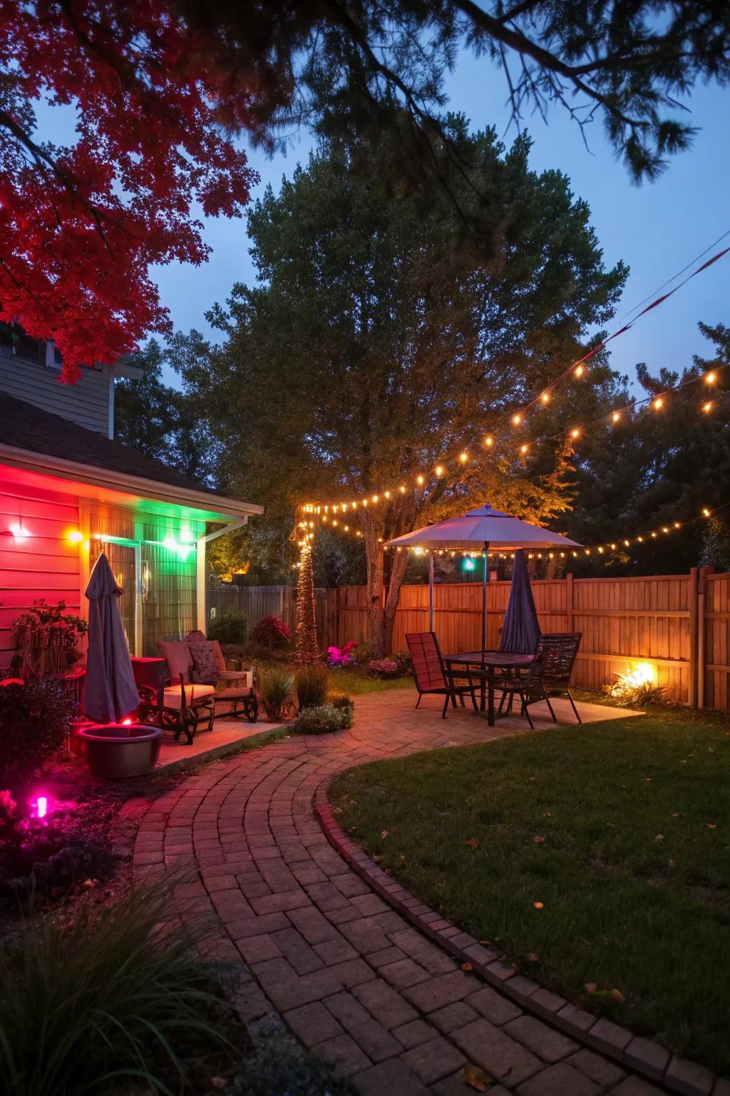 Mixed color illumination adds a festive and lively atmosphere.
