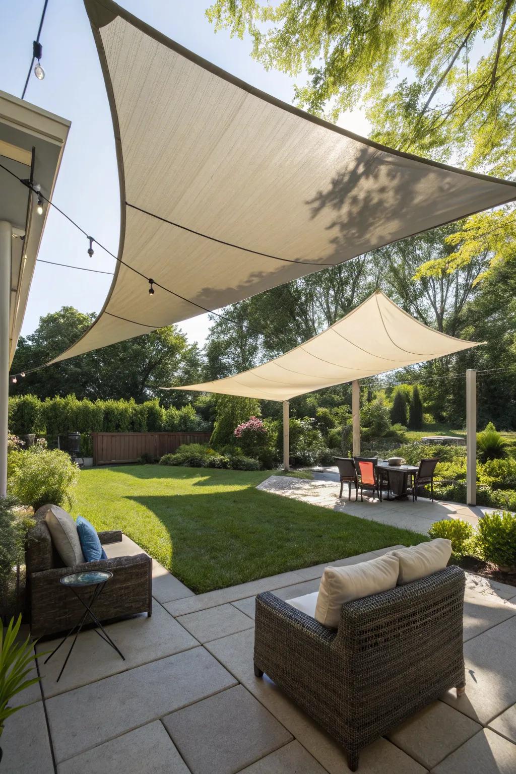Sun sails extend defense and vogue on sunny days.