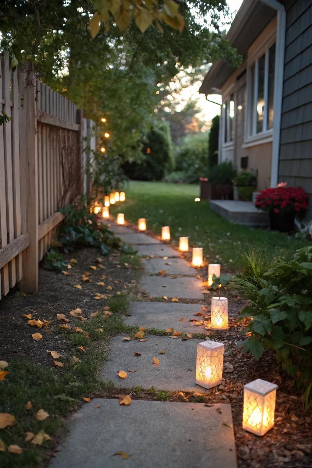 An elegant candle light pathway imparting charm to the party.