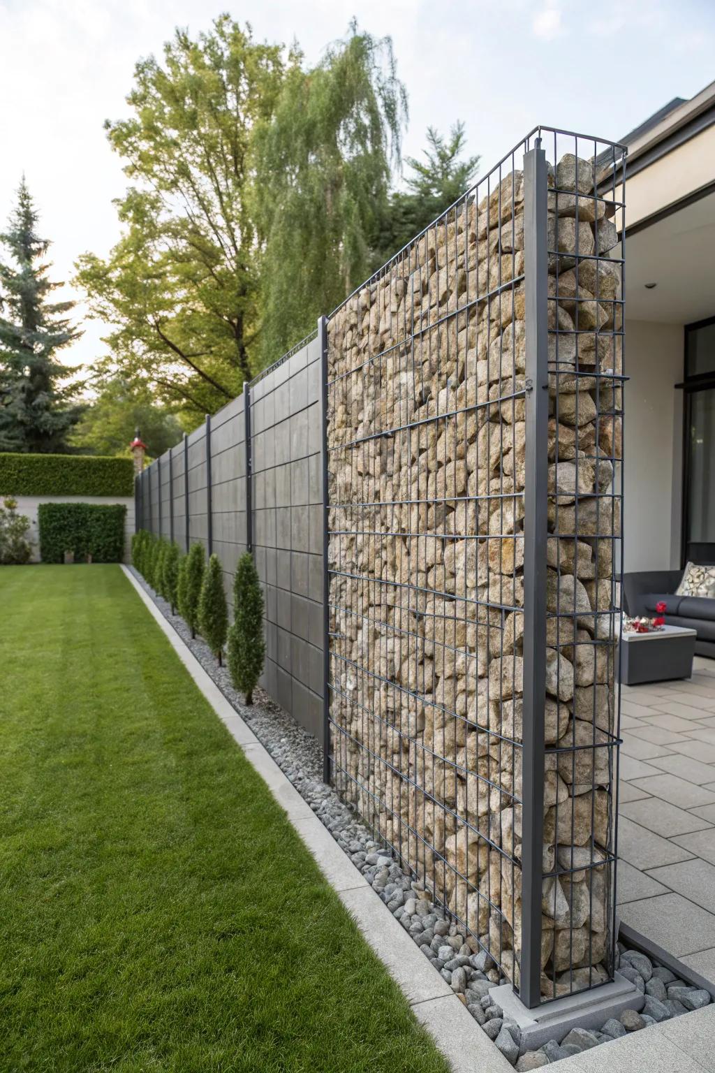 Gabion walls proffer modern grace.
