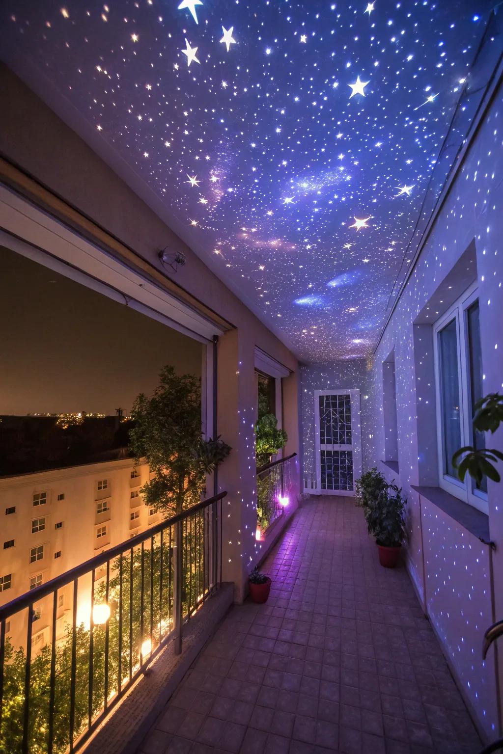 A star projector transforms your balcony using a cosmic and dreamy atmosphere.