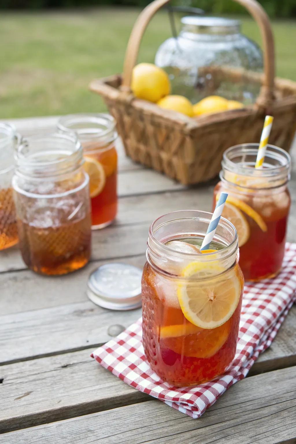 Refined beverage goblets fashioned from canning jars for informal gatherings.