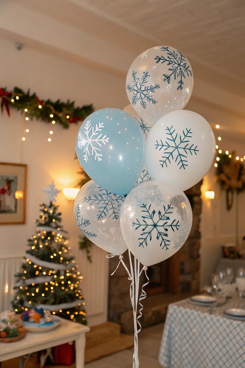 A winter-themed balloon display that records the appeal of the holiday period.