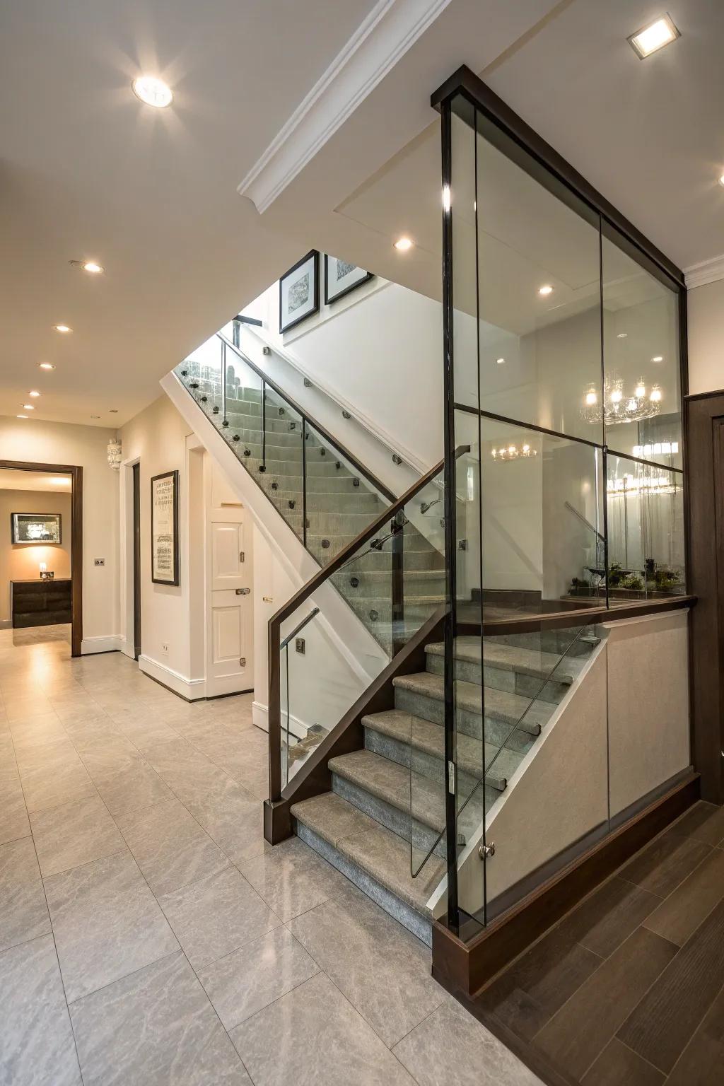 Crystal panels uphold spaciousness and inject a modern touch.