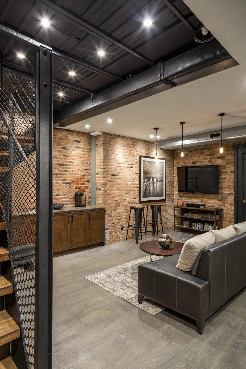 Metallic touches present industrial chic.
