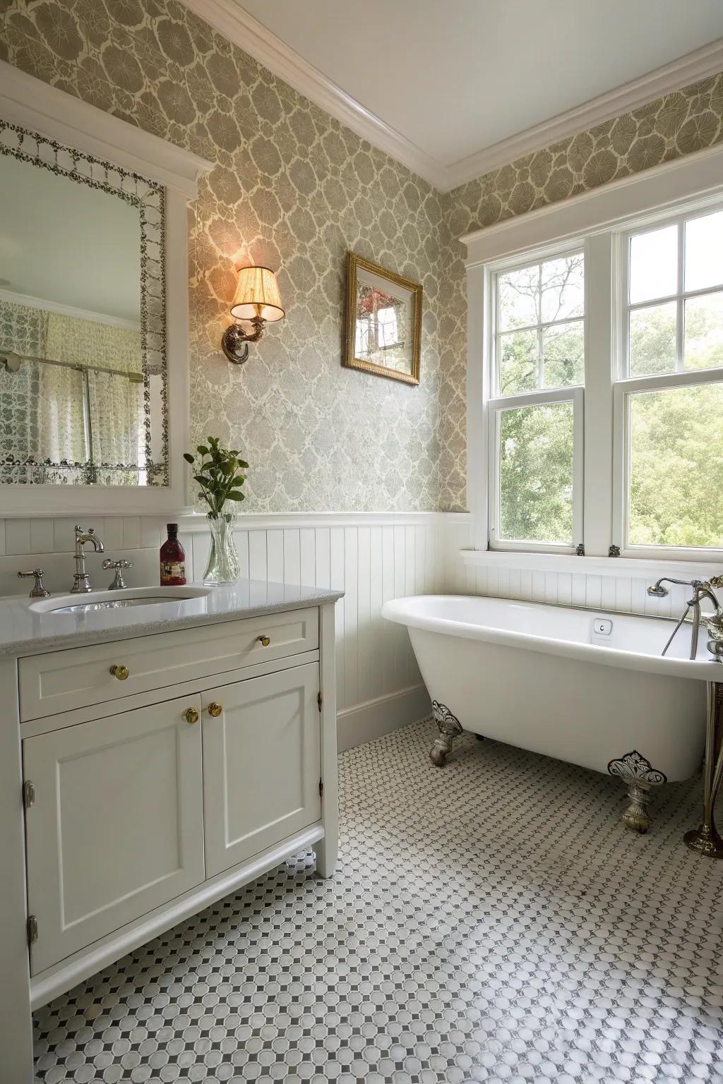 Relish ageless charm with petite round tiles.