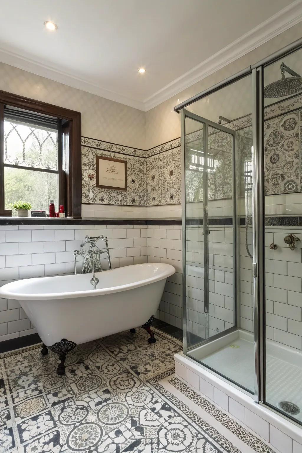 A bathroom that elegantly unifies classic and modern aspects.
