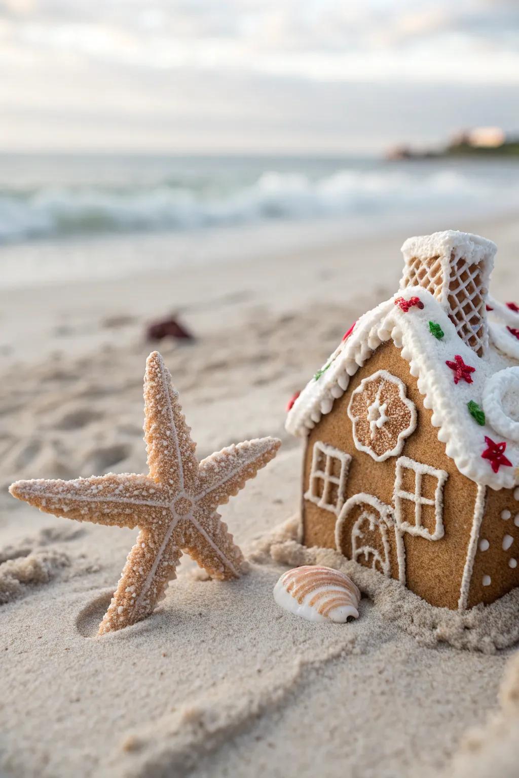 Frosting starfish append a charming marine inflection to the littoral panorama.