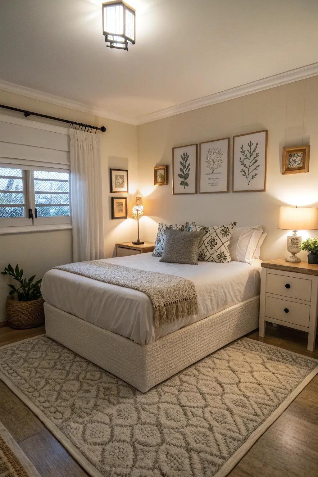 Understated refinement brings chic comfort to a corner bed setup.
