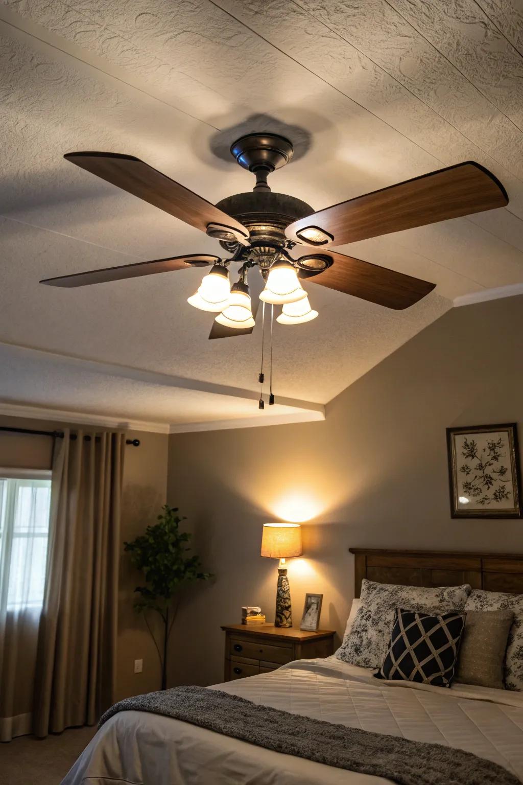 Overhead fans featuring lighting for comfort and utility.