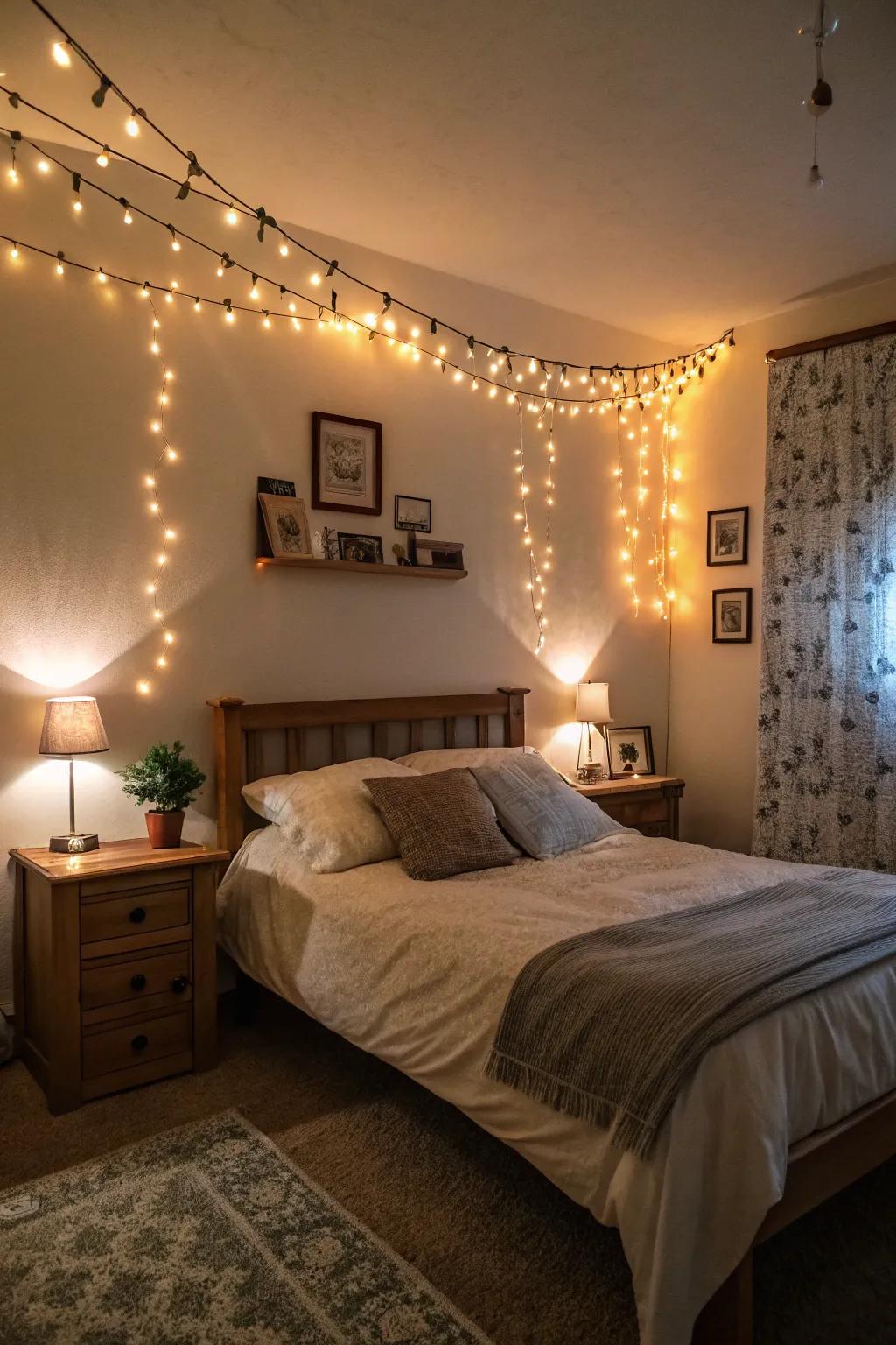 Ambient illumination transforms the mood of a bedroom.