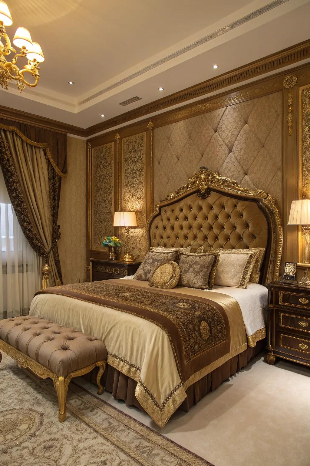 Establish luxury through gold and brown hues.