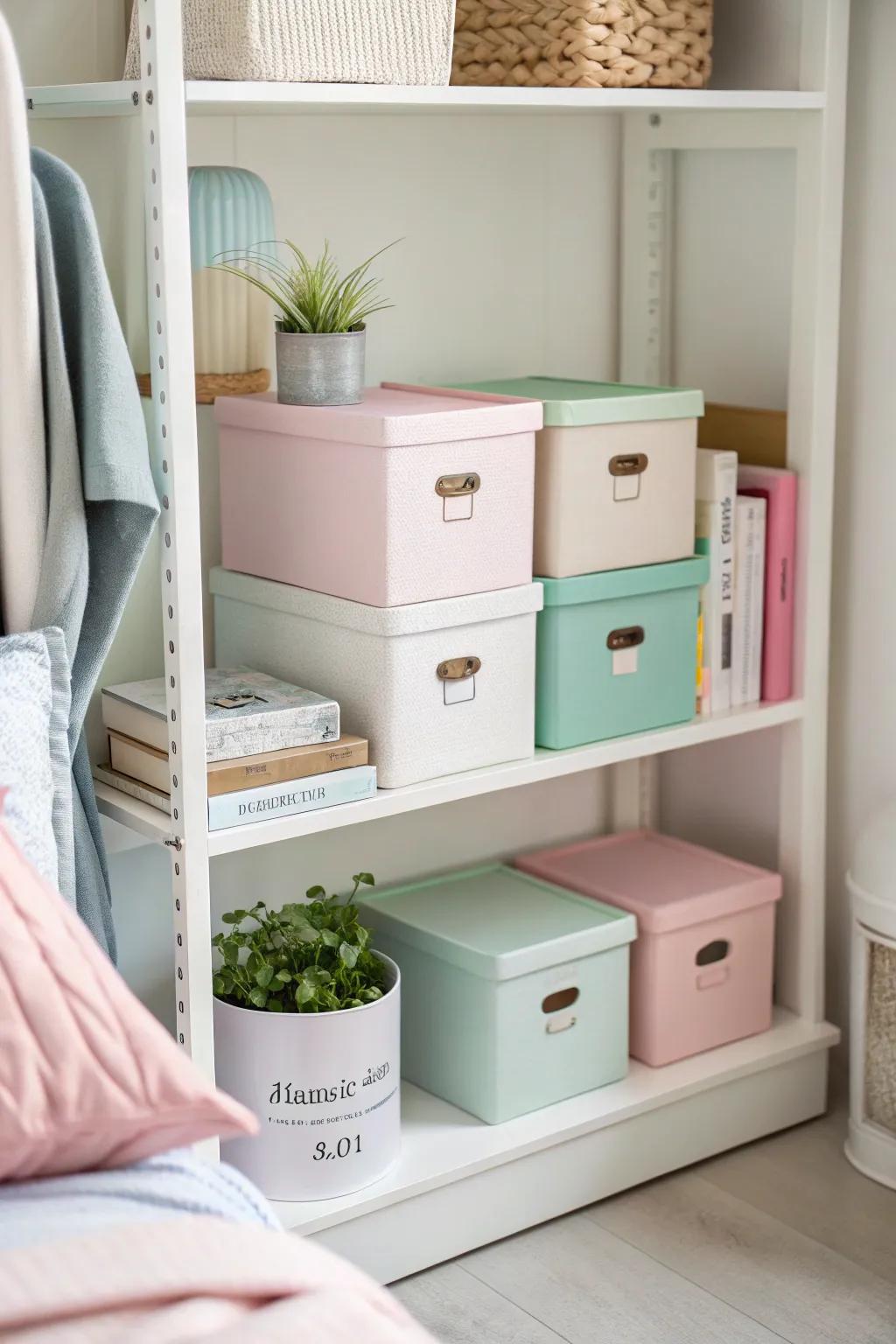 Achieve a unified appearance with matching storage boxes.