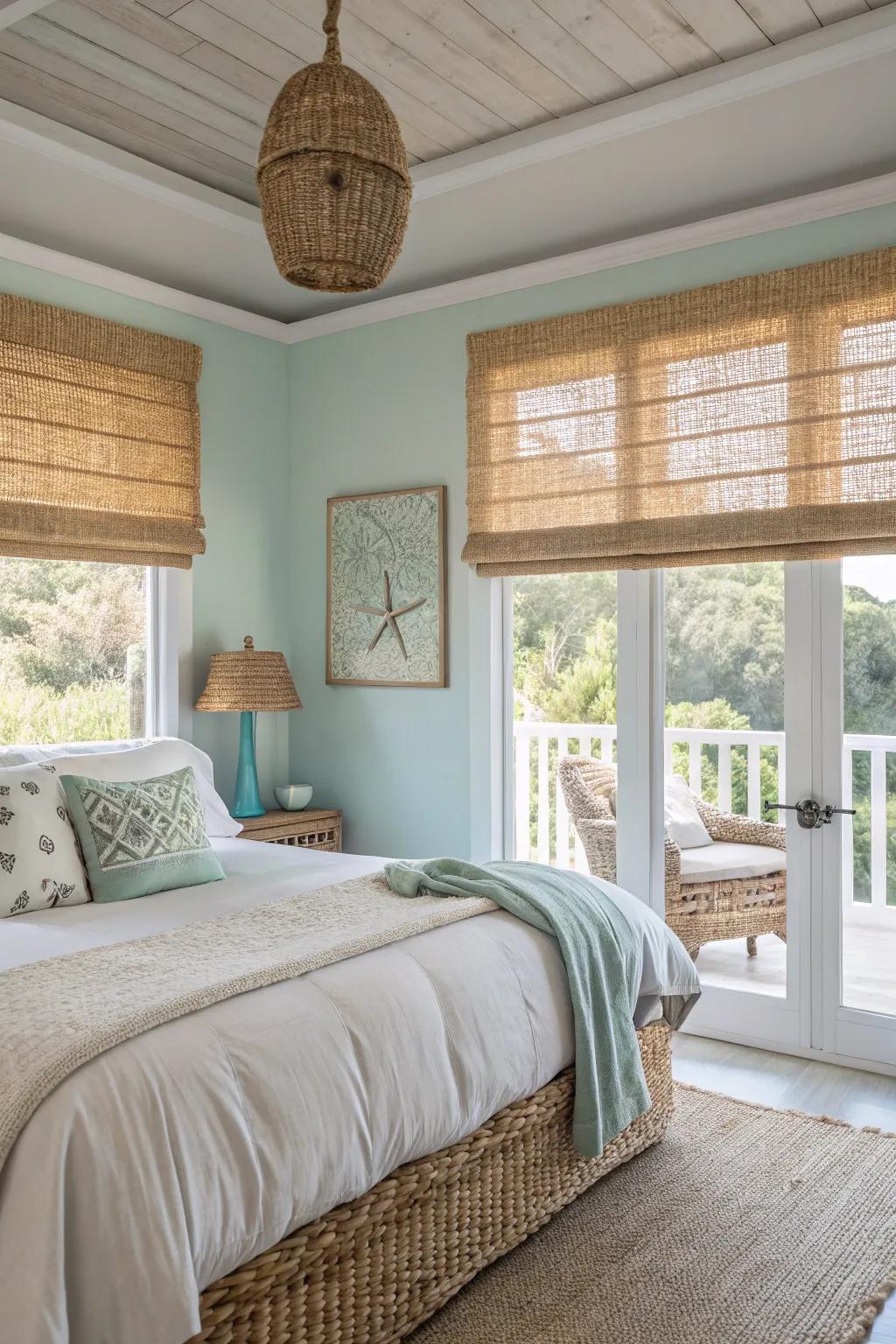 Weaved shades add a hint of coastal charm.