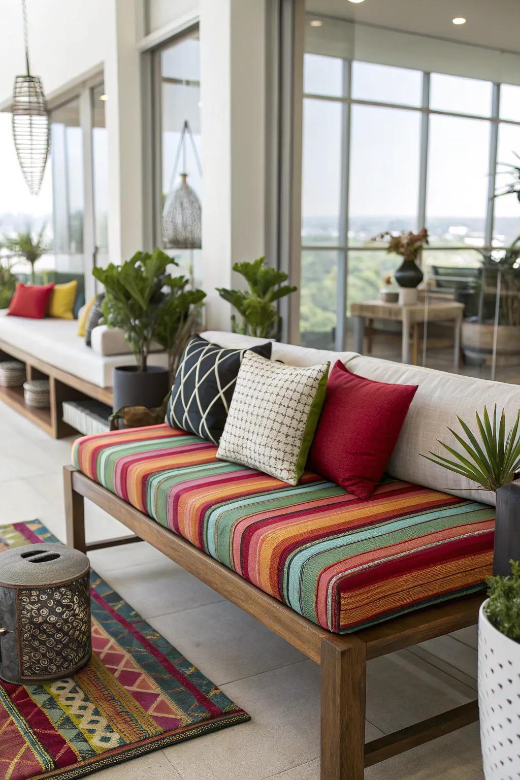 Stand out stripes bring dynamic energy to your bench.