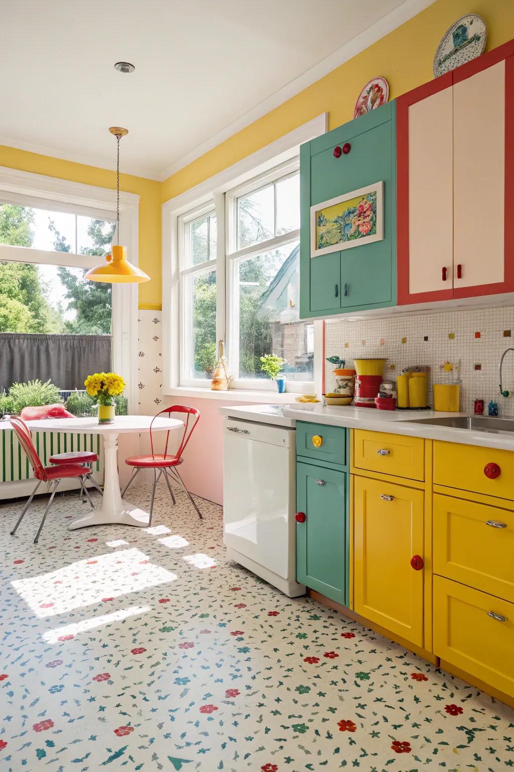 Environmentally-friendly kitchen featuring chic linoleum floors
