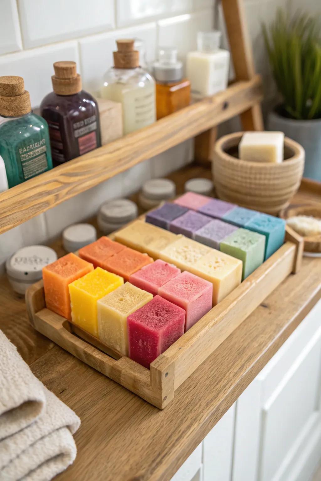 An artisan cleansing bar assortment provides a touch of luxury and freshness.