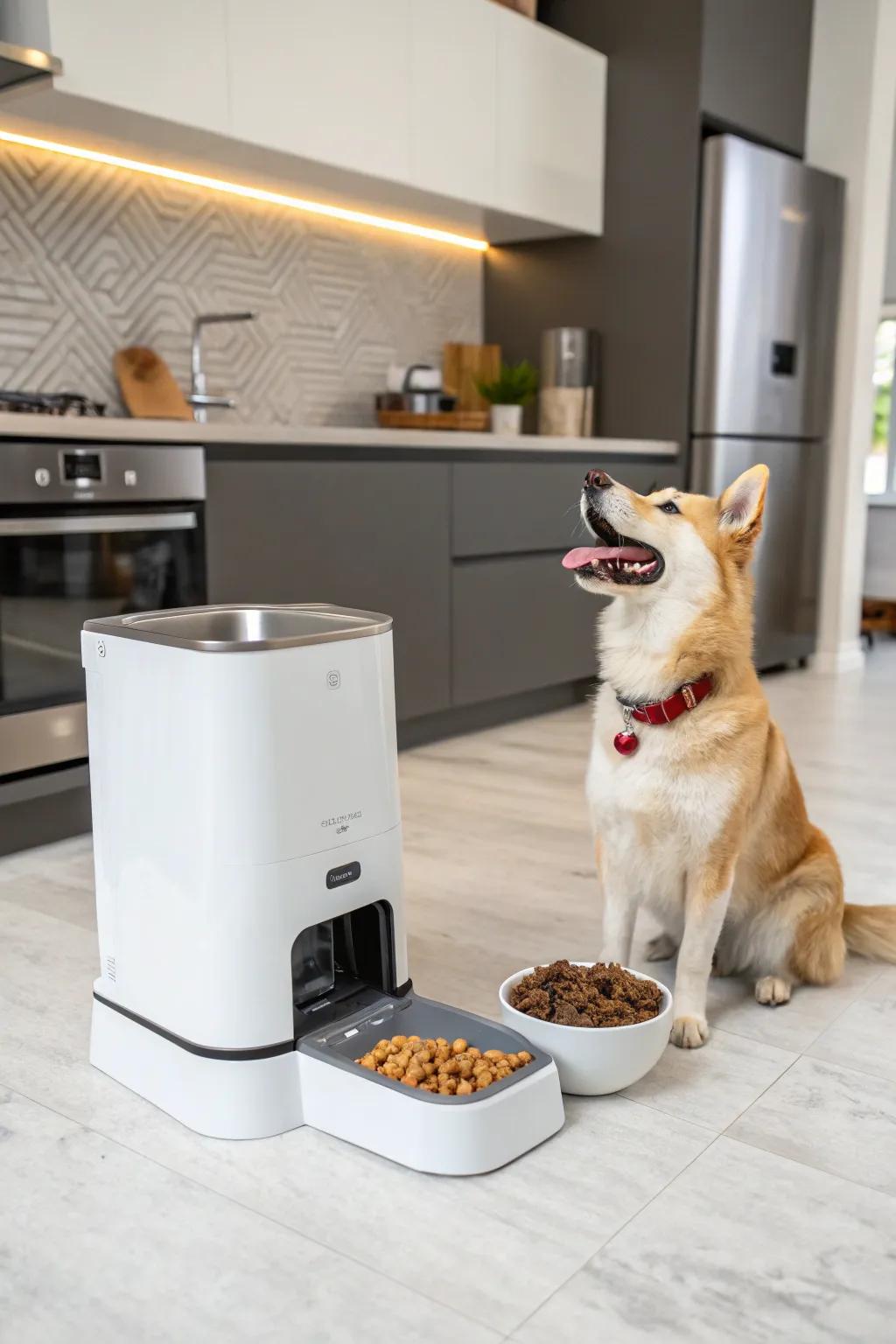 A smart creature dispenser ensures pets are well-fed, even when their owners are busy or away from home.