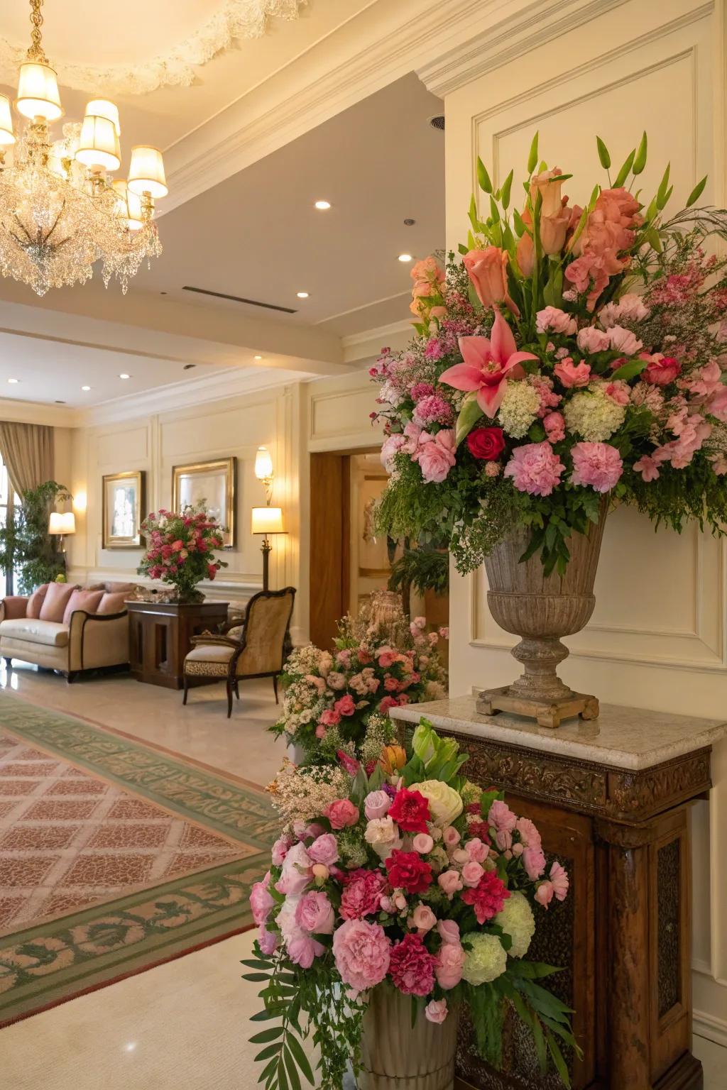 Botanical installations infuse vitality and freshness.